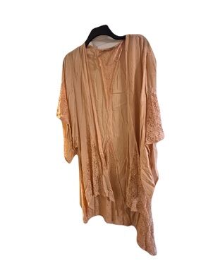 Cream Lace Trim Kimono Cover-Up